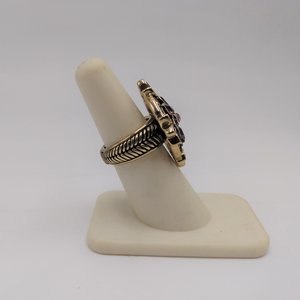 Designer Heidi Daus Bronze Table Top Amethyst Crystals and Small Pink Rhinestones Cocktail Statement Ring Size 6.25