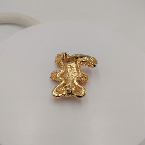 Sweet Vintage Gold Tone Teddy Bear with Rhinestone Eyes Brooch, Signed AAi