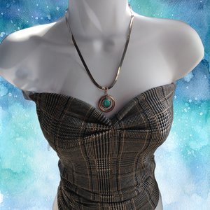 Sterling Silver and Genuine Turquoise Pendant with a Silver Tone Herringbone Chain