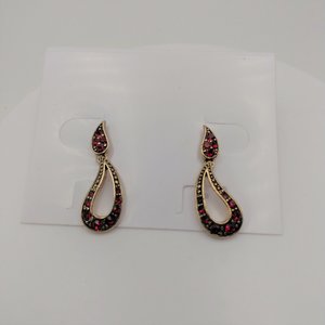 MONET Gold Tone Red Rhinestone Paisley Dangle Earrings with Original pushbacks