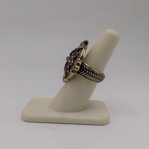 Designer Heidi Daus Bronze Table Top Amethyst Crystals and Small Pink Rhinestones Cocktail Statement Ring Size 6.25