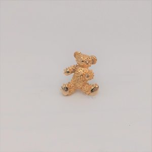 Sweet Vintage Gold Tone Teddy Bear with Rhinestone Eyes Brooch, Signed AAi