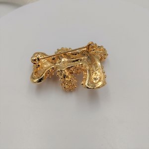 Sweet Vintage Gold Tone Teddy Bear with Rhinestone Eyes Brooch, Signed AAi