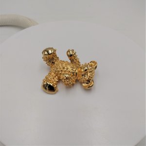 Sweet Vintage Gold Tone Teddy Bear with Rhinestone Eyes Brooch, Signed AAi