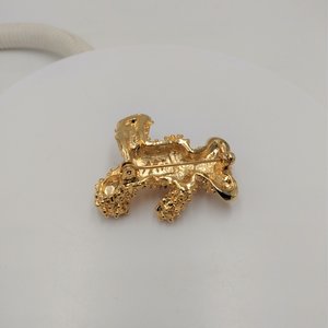 Sweet Vintage Gold Tone Teddy Bear with Rhinestone Eyes Brooch, Signed AAi