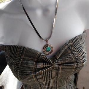 Sterling Silver and Genuine Turquoise Pendant with a Silver Tone Herringbone Chain