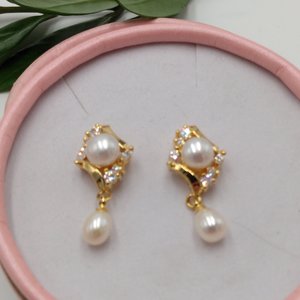 Vintage Gold Tone, Cubic Zirconia and Faux Pearls  Earrings