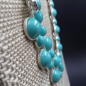 Liz Claiborne Silver Tone Teal Green Round Cabochons Pretty Vintage  Statement Bib Necklace