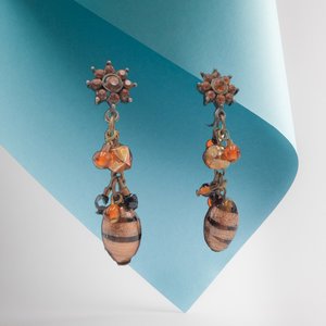 Stunning Vintage Lampwork Murano Style Glass Beads and Rhinestones Dangle Screw Back Earrings
