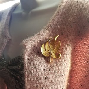 Vintage Mid Century Gold Tone Textured  Leaf Brooch for Women