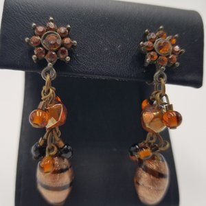 Stunning Vintage Lampwork Murano Style Glass Beads and Rhinestones Dangle Screw Back Earrings