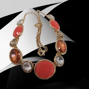 MONET Gold Tone Jeweled Rhinestone Statement Necklace, 80's Vintage
