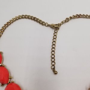 Bold 80's Vintage Gold Tone and Bright Red  Faceted Cabochons and Rhinestone Accents Bib Statement Necklace
