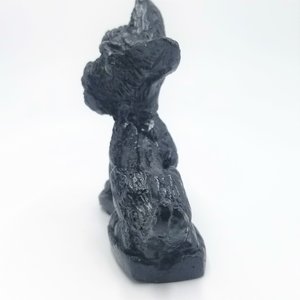 Vintage Carved Coal Scottish Terrier Dog Figurine, with Green Rhinestone Eyes