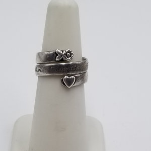 Sterling Silver Heart and Flower Mother Daughter Wrap Around Bypass Band Ring Size 6