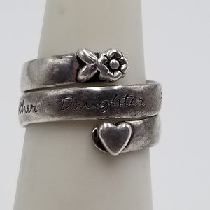 Sterling Silver Heart and Flower Mother Daughter Wrap Around Bypass Band Ring Size 6