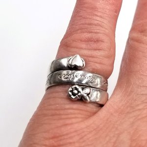 Sterling Silver Heart and Flower Mother Daughter Wrap Around Bypass Band Ring Size 6