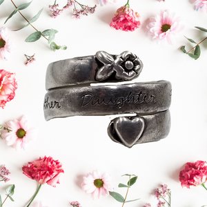 Sterling Silver Heart and Flower Mother Daughter Wrap Around Bypass Band Ring Size 6