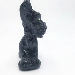 Vintage Carved Coal Scottish Terrier Dog Figurine, with Green Rhinestone Eyes