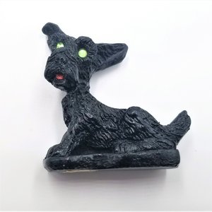 Vintage Carved Coal Scottish Terrier Dog Figurine, with Green Rhinestone Eyes
