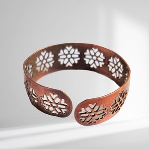 Earthy Vintage Southwestern Solid Copper Open Work Flowers Open Cuff Bracelet