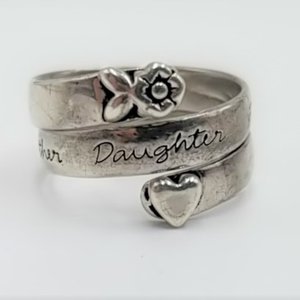 Sterling Silver Heart and Flower Mother Daughter Wrap Around Bypass Band Ring Size 6