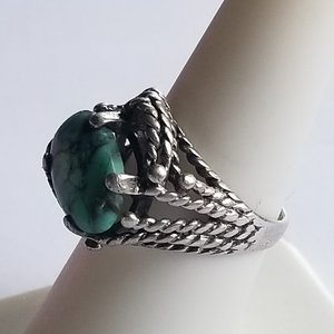 Malachite and Sterling Silver Ring, Southwestern, Pacific Jewelry Co, Size 7.5