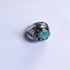 Malachite and Sterling Silver Ring, Southwestern, Pacific Jewelry Co, Size 7.5