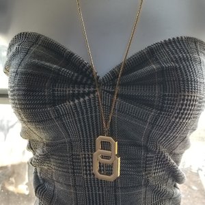 MONET Gold Tone and Light Cream Yellow Enamel Interlocking Links Pendant and Snake Chain