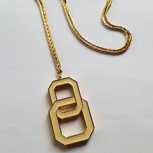 MONET Gold Tone and Light Cream Yellow Enamel Interlocking Links Pendant and Snake Chain