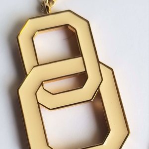 MONET Gold Tone and Light Cream Yellow Enamel Interlocking Links Pendant and Snake Chain