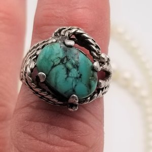 Malachite and Sterling Silver Ring, Southwestern, Pacific Jewelry Co, Size 7.5