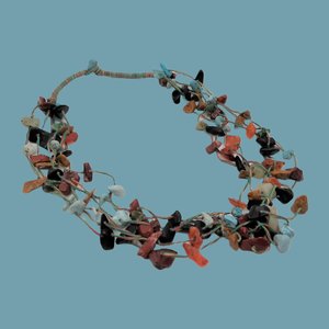 Native American Multi Strand Natural Gemstone Chip Southwestern Necklace, Vintage