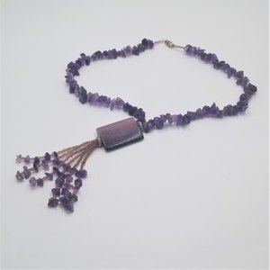 Beautiful Vintage Natural Amethyst Chip Beaded Tassel Necklace