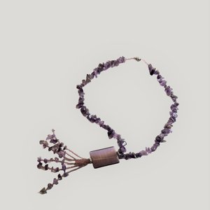 Beautiful Vintage Natural Amethyst Chip Beaded Tassel Necklace