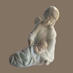 Lladró "My Guardian Angel" Vintage Porcelain Figurine, Highly Collectable,Blue Boy blanket, Made in Spain