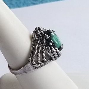 Malachite and Sterling Silver Ring, Southwestern, Pacific Jewelry Co, Size 7.5