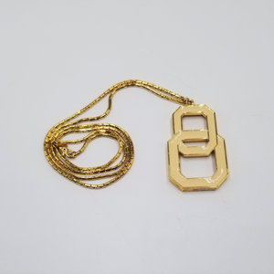 MONET Gold Tone and Light Cream Yellow Enamel Interlocking Links Pendant and Snake Chain