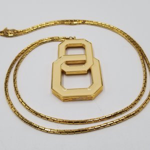 MONET Gold Tone and Light Cream Yellow Enamel Interlocking Links Pendant and Snake Chain