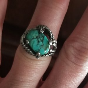 Malachite and Sterling Silver Ring, Southwestern, Pacific Jewelry Co, Size 7.5