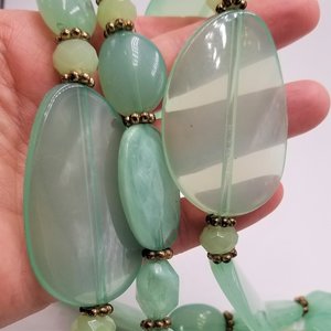Huge Vintage Chunky Semi Translucent Mint Green Lucite  Multi- Strand Beaded Statement Necklace, Springtime Vibes