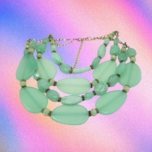 Huge Vintage Chunky Semi Translucent Mint Green Lucite  Multi- Strand Beaded Statement Necklace, Springtime Vibes