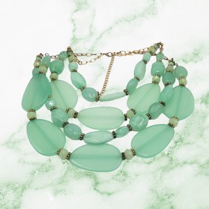 Huge Vintage Chunky Semi Translucent Mint Green Lucite  Multi- Strand Beaded Statement Necklace, Springtime Vibes