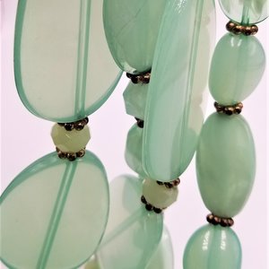 Huge Vintage Chunky Semi Translucent Mint Green Lucite  Multi- Strand Beaded Statement Necklace, Springtime Vibes