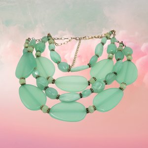 Huge Vintage Chunky Semi Translucent Mint Green Lucite  Multi- Strand Beaded Statement Necklace, Springtime Vibes