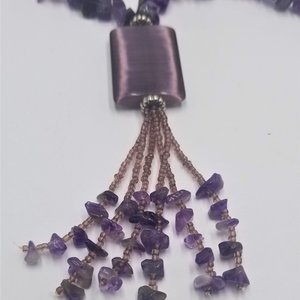 Beautiful Vintage Natural Amethyst Chip Beaded Tassel Necklace