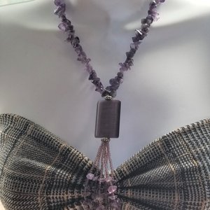 Beautiful Vintage Natural Amethyst Chip Beaded Tassel Necklace