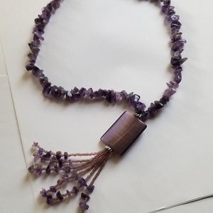 Beautiful Vintage Natural Amethyst Chip Beaded Tassel Necklace