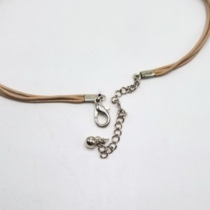 Fun Vintage Silver Tone Glitter Confetti Medallion on Light Brown Leather Cord with Matching earrings Jewelry Set