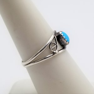 Vintage Southwestern Sterling Silver Swirls Turquoise Ring Size 7